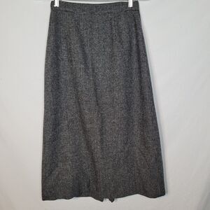 VTG Mini Houndstooth Back Pleat Gray Wool Midi Skirt Size 4 Jos A Bank Clothiers